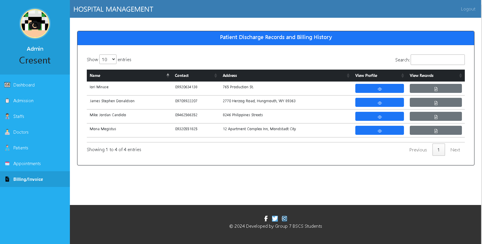 Billing Invoice History Records